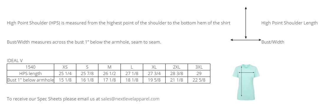 Next Level 1540 Size Chart